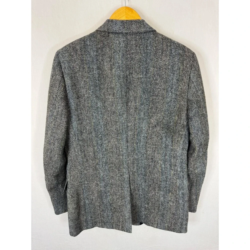 Harris Tweed The Bay Mens Grey Herringbone Wool Blazer Sport Coat 42R Vintage